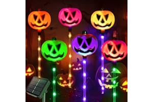 Homeleo Set of 6 Solar Pumpkin Stake Lights for Halloween Decorations Outdoor, Colour Changing Lights, Light up Decorations, Pathway Party Porch Yard Decor (HUK119)