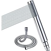 DETBOM Shower Head with Hose 1.5 m, Stainless Steel, Chrome | High Pressure, Round, Water Saving, Anti-tical, Silicone Nozzle
