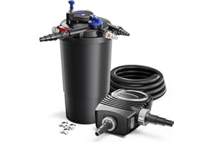 SunSun Kit complet: CPF-15000 Filtre de bassin à pression jusqu’à 30000 L avec 18 Watt lampe uv, NEO6000 SuperEco pompe 6000l/h 40W, 5m Tuyau 38 mm (1 1/2"), collier de serrage W1 44-47mm