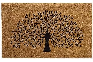 Black Ginger Cast & Home Coir Door Mat | 75 x 45 cm | Mulberry Tree of Life Design | Non-Slip Backing, Sustainable, Indoor/Outdoor