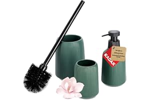 KADAX Akcesoria łazienkowe, zestaw akcesoriów łazienkowych z ceramiki, kubek łazienkowy, dozownik mydła, szczotka do WC, zestaw akcesoriów łazienkowych (ciemnozielony, 3)