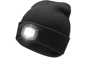 RFWIN LED Lighted Beanie Cap, USB Rechargeable 4 LED Headlamp, Unisex Knitted Hat with Light for Night Activities, Cycling, Camping, Hunting, Grilling, Running