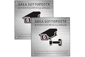 JOIYHY 2 Cartelli Videosorveglianza Alluminio con Avviso GDPR, Cartello Area Videosorvegliata 15x15cm, Con Adesivo e Fori Preforati,Protezione UV, Impermeabile, per Negozio/Case/Aziende
