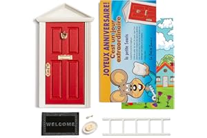 LA PUERTA MÁGICA La Petite Souris Porte Magique Decoration Murale Chambre Fille Garçon + Carte de Voeux [ Version FRANÇAISE ] Deco Bebe Cadeau Original Naissance Garçon Fille (Rouge)