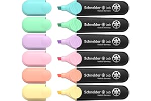 Schneider Job 150 surligneurs pastel (en plastique recyclé) Lot de 6, assortis, turquoise, menthe, lilas, rose, pêche, vanille