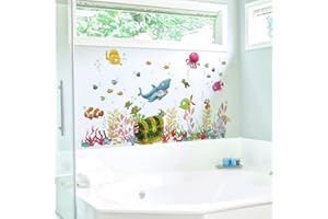 WandSticker4U®- pegatinas de pared MUNDO SUBMARINO EN ACUARELA (141 x 118 cm) I mar pescado colorido I adhesivos pared decorativos habitación dormitorio infantiles niños niña baños azulejos