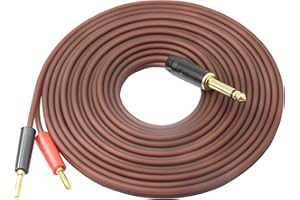 XMSJSIY 1/4 TS to Banana Plug,6.35mm TS Phono to Banana Plug Speaker Audio Cable,Gold-Plated 1/4 TS Male to Dual Banana Plugs OFC HiFi Speaker Wire for DJ Application, Mixer, Headphone Jack-16.5ft (5m)