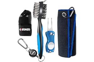 GEEORZO Golf Accessories, Retractable Golf Club Brush, Foldable Golf Divot Repair Tool, Microfiber Golf Towel for Golf Bags with Clip