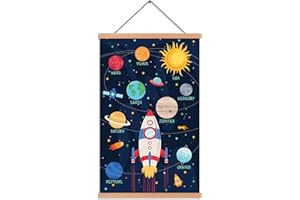 KAIRNE Affiche de Chambre D'enfants/Bébé,Affiche de Fusée,Tableaux Décoratifs de étoiles,Poster de Planète pour Garcon Chambre,Décoration Murale Planète Système Solaire,Magnétique Bois Cadre,35×56cm