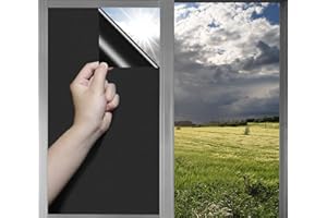 ‎LINARUN Fensterfolie Schwarz Selbstklebend Blickdicht Sonnenschutz und Sichtschutz Spiegelfolie Fenster UV-Schutz für Schlafzimmer Badezimmer und Büro (40 * 200)