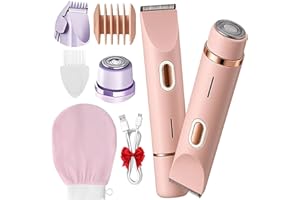OVEALLGO Rasoir Klyne Femme Electrique Maillot, 2 En 1 Pour Bikini Humide/Sec Gant Exfoliant Offert, Klyne Tondeuse Femme Adaptés Aux Peaux Sensibles (Rose)