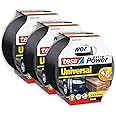 tesa extra Power Universal Duct Tape - Adhesive Tape with Extra Strong Hold and Versatile Use - For Repairs, Fastening, Sealing and More - Black - 3 rolls - 10 m x 50 mm