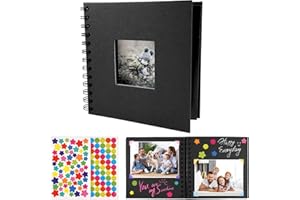 Xyvor 17x17 cm Album Negro Fotos para Pegar y Escribir, Álbum de Fotos de Bricolaje, Album Scrapbook, con 2 Pegatinas, para Cumpleaños, Boda, Aniversario, Navidad (20 Hojas/40 Páginas)