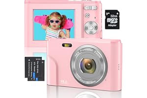 WSRYXXSC Fotocamera Digitale 1080P FHD Mini Messa a Fuoco Automatica Videocamera 48MP Ricaricabile Piccola Compatta Vlog Fotocamera con Scheda 32GB Zoom 16X Regalo per Bambini, Studenti,Principianti(Rosa)