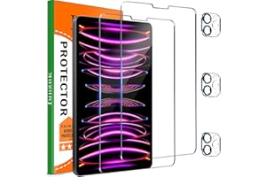 IMBZBK 2 Piezas Protector de Pantalla para iPad Pro 12.9 Cristal Templado 2022/2021/2020 (6ª/5ª/4ª Generación) con 3 Piezas Protector de Lente de Cámara