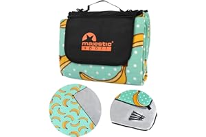‎MAJESTIC SPORT Majestic Sport XXL Picknickdecke 200x200 cm - Große Picknickdecke für 4-6 Personen mit wasserdichter Unterseite, Tragegriff und Faltfunktion - Ideal für Strand und Camping, Banane.