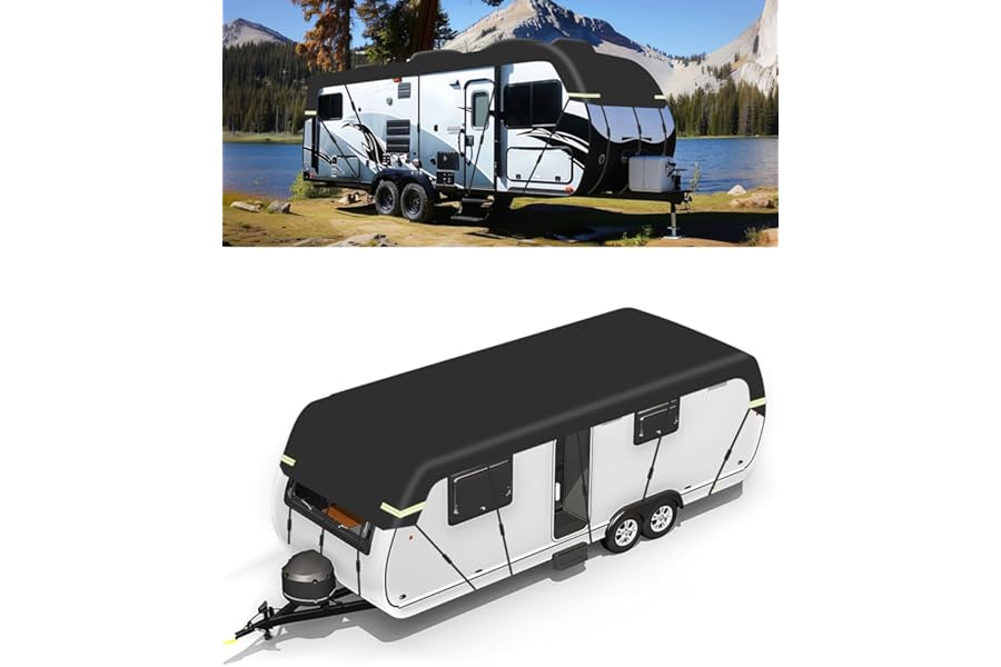 SUPAREE Caravan Cover Roof Caravan Covers Waterproof caravan Top covers Universal for Motorhome Summer UV Protection 210D Oxford Cloth with Reflective Strips 6.5x3m