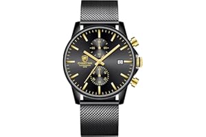 GOLDEN HOUR Reloj de Cuarzo analógico de Malla de Acero Inoxidable a Prueba de Agua con cronógrafo Minimalista de Moda para Hombre con Fecha automática