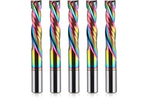 HOZLY Revêtement DLC, Coupe vers le haut vers le bas, 2 flûtes, fraises en carbure spiralé, fraises CNC, fraises à queue en bois, tige de 6 mm, diamètre de coupe 6 mm, lot de 5