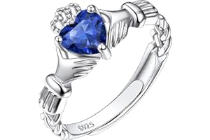 Suplight Plata de Ley 925 Anillo Claddagh con Corazón Piedras Cumpleaños, Anillos Delgados de Compromiso para Mujeres, Regalo de San Valentín, Joyería Personalizada de 12 Meses