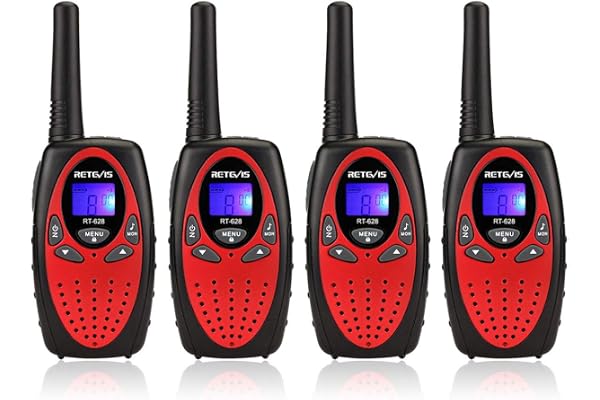 Retevis RT628 Talkie Walkie Longue Portée, Lot de 4 Talkie Walkies Enfants Adultes 8 Canaux VOX, PMR446, Facile à Utiliser, Walkie Talkie pour Camping, Randonnée, Fêtes et Aventure (2 Paires, Rouge)