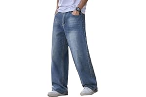 Zewool Jeans Baggy Hip Hop per Uomini,Jeans Skater a Gamba Larga,Pantaloni in Denim a vestibilità Loose,Streetwear