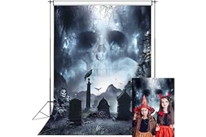 RUYI Toile de Fond Halloween pour Photographie 6x8FT fantômes Horreur crâne Effrayant cimetière Sombre Fond hanté Fournitures de fête pour Enfants et Adultes Accessoires de séance Photo (1,8 x 2,4 m)