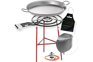 BRICOLEMAR Set Paellero 600 mm + Kit Paravento (Paellera 70 cm + Gambe Rinforzate per Paellero + Regolatore di Gas + Tubo Omologato + Grembiule Nero in Regalo)