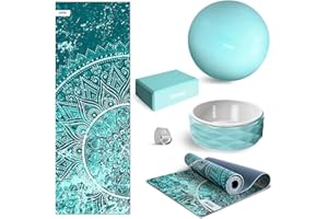 Fitfiu Fitness Kitwell 500 Pack de 5 Accesorios Yoga Pilates Que Incluye Esterilla, Bloque, Rueda, Correa y Pelota, Unisex Adulto