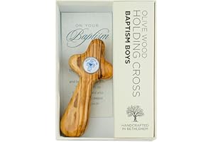 TREE OF LIFE REV. 22:14 Olive Wood Boys Baptism Cross – Deluxe Handcrafted Holy Land Wooden Cross From Bethlehem – Handheld Boys Baptism Keepsake w/ Certificate & Scripture Card – Ideal Catholic Baptism Gifts for Boys