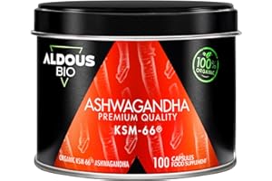 ALDOUS BIO Ashwagandha KSM-66 ® Ecológica - Máxima dosis 600 mg en 1 Cápsula - 100 Días - Sin Aditivos - 100% Pura - Mejora el Estado de Ánimo - Vegano - Sin Plástico - Certificación Ecológica - ALDOUS