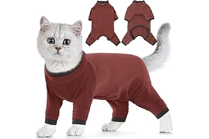 PUMYPOREITY Kombinezon pielęgnacyjny dla kota, hipoalergiczny kombinezon z miękkiego polaru z golfem, utrzymuje ciepło zwierząt w chłodne dni, wygodny do użytku w pomieszczeniach (brązowy)