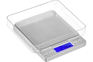 Proster Cyfrowa waga kieszonkowa 0.01-500g Elektroniczna wielofunkcyjna waga kuchenna Skala literowa Dokładna waga z wyświetlaczem LCD z podświetleniem i dwiema przezroczystymi tacami