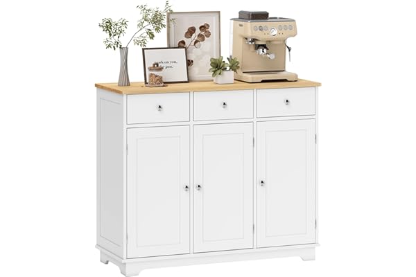 HOMCOM Aparador de Cocina con 3 Cajones 3 Puertas y Estantes Ajustables Mueble Auxiliar de Almacenaje para Comedor Salón Esti