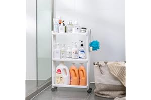 ‎HAIXIN HAIXIN Rollwagen, Küchenwagen 3 Ebenen Nischenwagen mit Haken Rollregal Badregal Küchenregal stabil platzsparend schmal 40 * 13.8 * 65cm