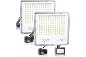 YIQIBRO Security Lights Outdoor Motion Sensor 100W - 10000LM IP67 Waterproof LED Security Lights with Motion Sensor Mains Powered, 7000K Cold White Pir Floodlight Outdoor for Garden, Patio(2 Pack)