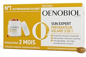 Oenobiol Sun Expert Préparateur Solaire 3-en-1 - Triple Action - Protection Cellulaire - Hâle Intense - Anti-Âge Global - Prouvé Cliniquement - Complément Alimentaire - 2 x 30 Capsules Végétales