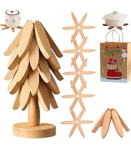 3 Weihnachtsbaum-Untersetzer Aus Holz – Für Heiße Töpfe & Tischdeko, Naturlook, Set Für Zuhause