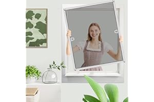 Fliegengitter Fenster mit Rahmen, Insektenschutz Fliegengitter Fenster Fliegenschutz Alurahmen, 60 x 80 cm Fliegengitter zum Klemmen, Mückenschutz Fliegenschutzgitter Montage ohne Bohren