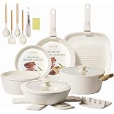 Coicur Set de Poêles et Casseroles 23 pièces Poignée amovible non toxique, sans PFOA, compatible avec induction/gaz, empilabl