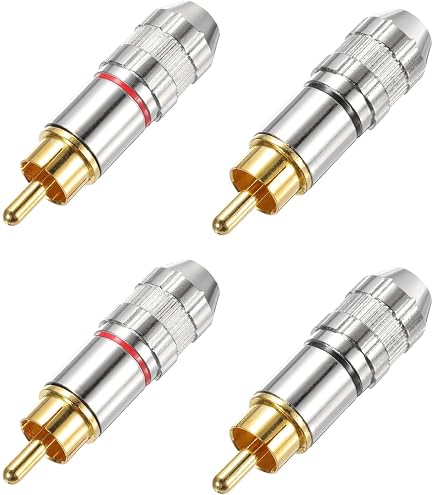 4x Gold-Plated RCA Male Plug Connectors – Hi-Fi Audio For Home Or Car