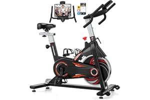 Advamsoler Exercise Bike, Spin Bike with App for Home Use, Indoor Cycling Bike with Curved Handlebar, Stationary Bike with LCD Display & Bluetooth Connection, Comfortable Seat, 350LBS Capacity