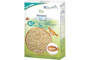FLEUR ALPINE Bio Reisbrei Babynahrung – Frühstücksbrei | Nahrhaft und glutenfrei | einfache Zubereitung | Getreidebrei 4+ Monate ohne Zuckerzusatz | 7 Portionen