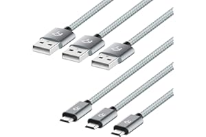Rankie Kabel micro USB, szybkie przesyłanie danych i ładowanie, nylonowy pleciony przewód do ładowania, 3-pak, 3 stopy