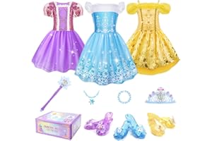 MELAND Princess Costumes for Girls, 16 Pieces Princess Dress up Toys for Girls Aged 3 to 6 Year Old Birthday Christmas Gifts