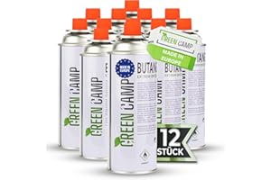 Green Camp ® Gaskartuschen 227g [Made IN Europe] ideal für Gaskocher, Gasheizung, Gasbrenner, Unkrautbrenner oder Campingkocher - Butan Gaskartusche Typ MFS – 1A (12x Gaskartuschen)