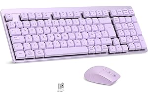 LeadsaiL Teclado Mecánico de Perfil Bajo, FA98 Pack Teclado y Ratón Inalámbrico con Switch Rojo, 2.4GHz Conexión, Linear Teclas QWERTY Español Keyboard con Teclado numérico para Windows, Mac-Morado