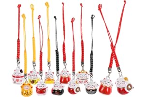 ABOOFAN 12 Piezas Uds Japonés Maneki Neko Colgante de La Fortuna Mal, Gato de La Suerte Llavero(Colores aleatorios)