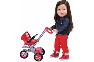 The New York Doll Collection Bye Bye Baby Buggy Red Buggy (Stroller) Together with Baby Doll (18 Inch Doll Not Included) for 18 inch/46cm all Dolls - Doll Pram - Dolls Accessories
