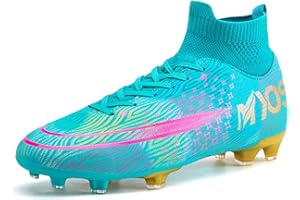 Kmrlofiy Chaussures de Football Homme Crampons de Foot Homme High Top Spike Crampons Professionnel Antidérapant Athlétisme Entrainement Chaussures de Football de Sport Enfant Homme